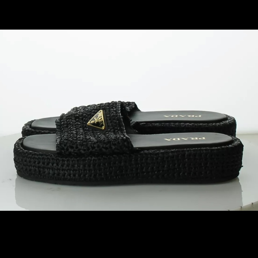 Prada Raffia Flatform Slide Sandal